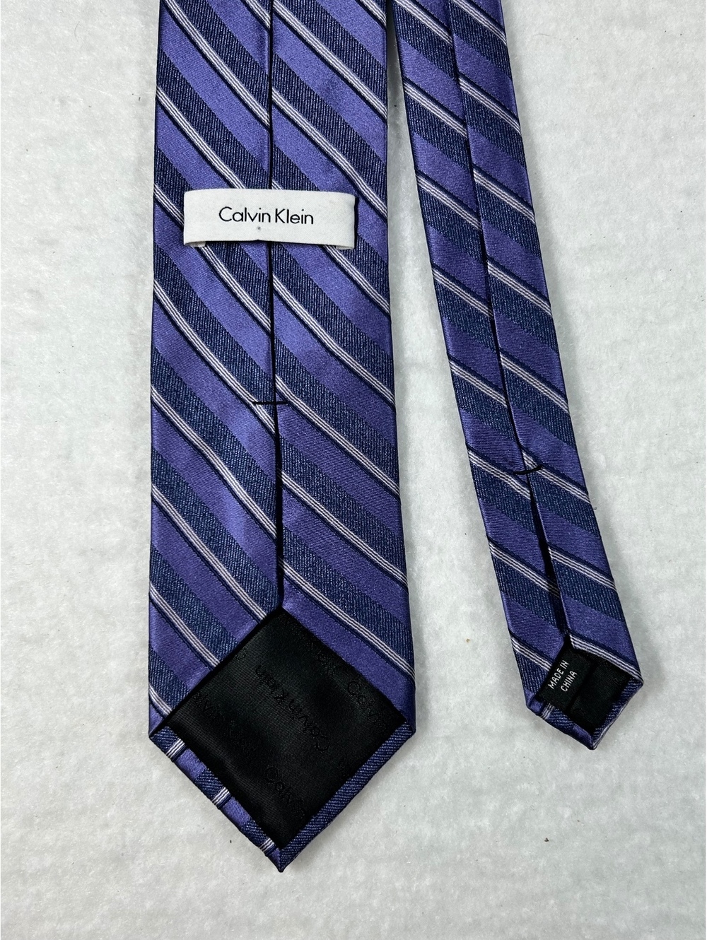 Calvin Klein Purple and Navy Striped Silk Tie